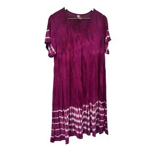 India Boutique Purple Tie Dye Dress Boho Cover Up beachy plus size festival 30"